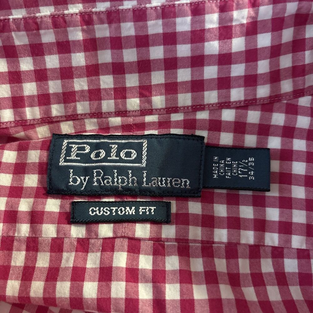 Polo Ralph Lauren Check Plaid Shirt Mens 17 1/2  Button-Down Preppy Red - Picture 8 of 9